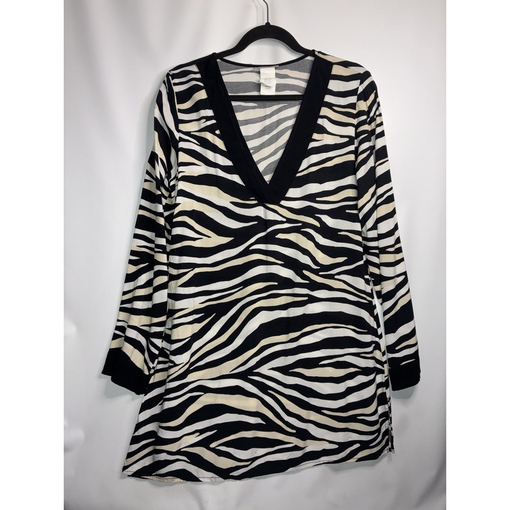 La Blanca Swim Cover Up Top Small V Neck Zebra Print Black White Stripes Beach